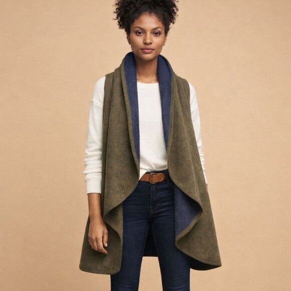 Anthropologie Lydia Long Draping Reversible Vest Navy Green Cardigan Duster - OS